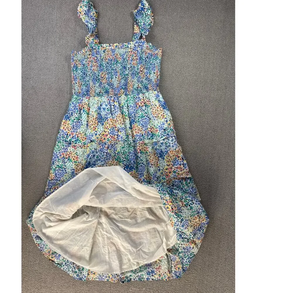 J. Crew Dress Floral Cotton Smocked Midi Tiered Multicolor Size Medium - Picture 5 of 10